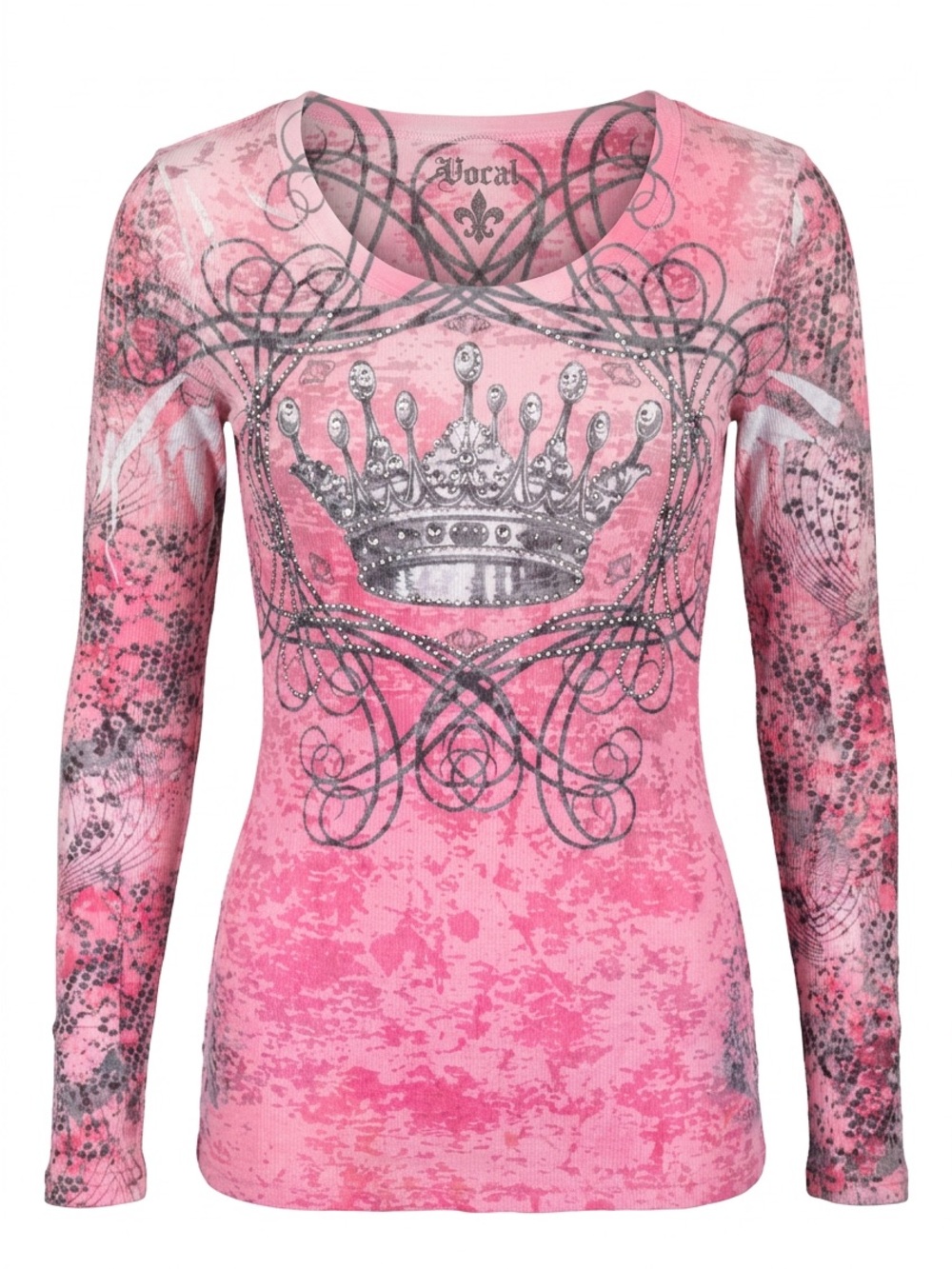 XOXO Pink Crown Graphic Long-Sleeve Top